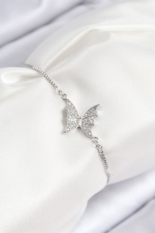 YRTCL Pirinç Zirkon Taşlı Kelebek Model Gümüş Renk Asansörlü Kadın Bileklik