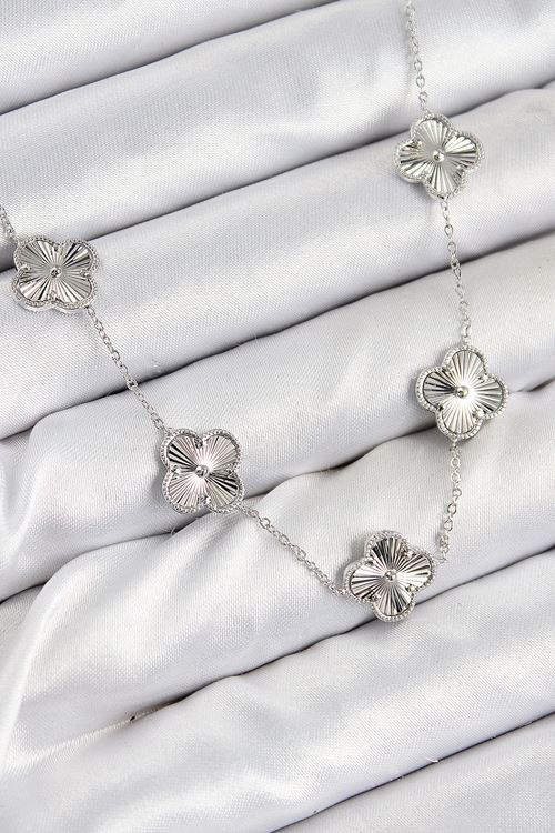 YRTCL Pirinç VIP Yonca Model Gümüş Renk Kadın Kolye