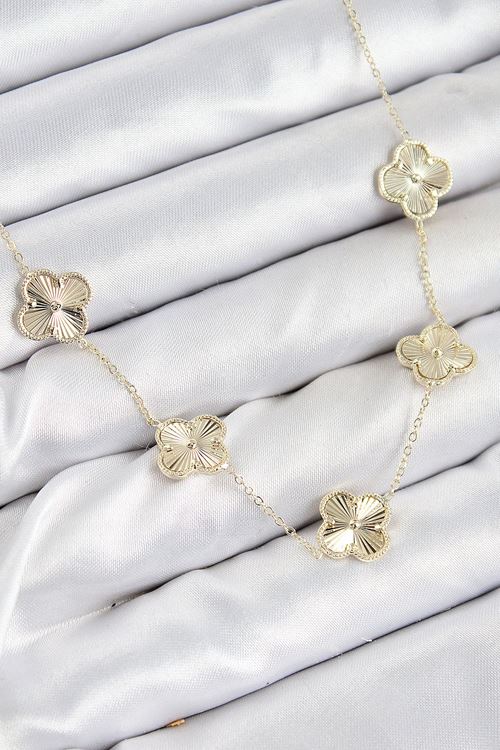 YRTCL Pirinç VIP Yonca Model Gold Renk Kadın Kolye