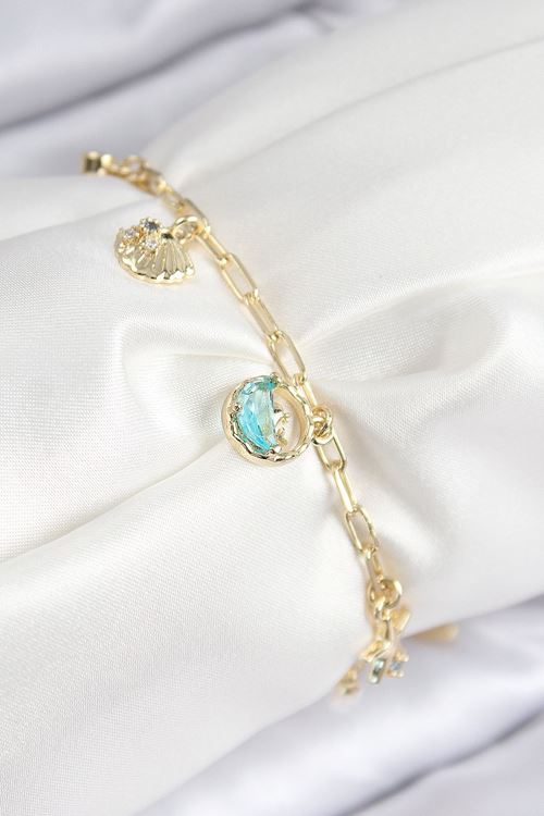 YRTCL Pirinç Zirkon Taşlı İstiridye Model Gold Renk Kadın Bileklik