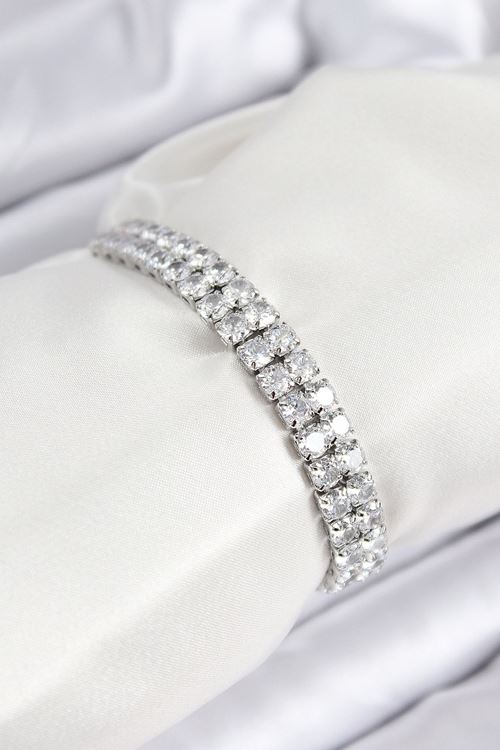 YRTCL Pirinç Zirkon Taşlı Çift Sıra Kare Model Gümüş Renk Asansörlü Kadın Bileklik