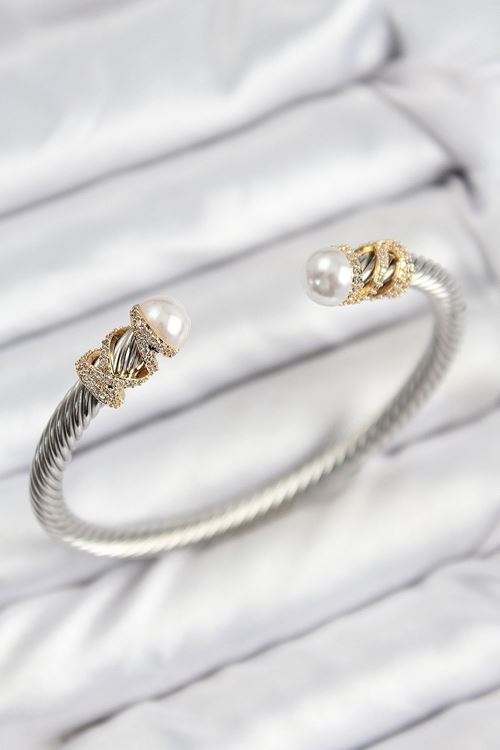 YRTCL 316L Çelik Zirkon Taşlı İnci Model Gold Ve Gümüş Renk Kadın Bileklik