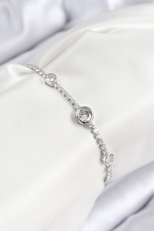 YRTCL Pirinç Zirkon Taşlı Daire Model Gümüş Renk Asansörlü Kadın Bileklik