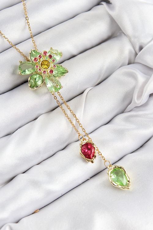 YRTCL VIP Pirinç Zirkon Taşlı Çiçek Model Gold Renk Asansörlü Kadın Kolye