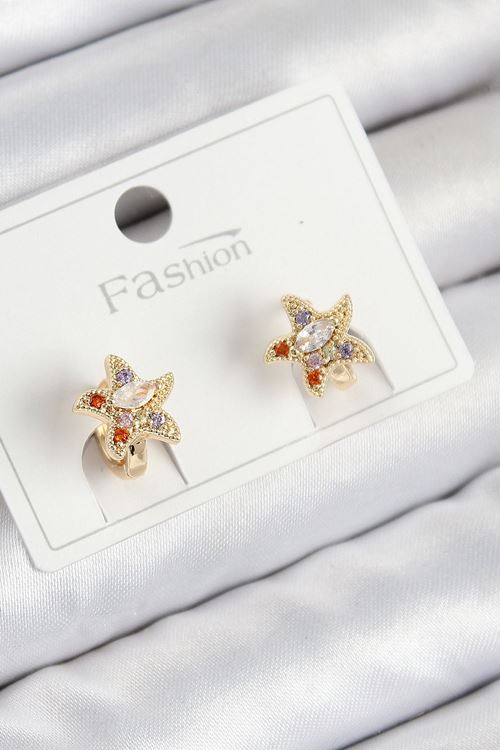 YRTCL Pirinç Zirkon Taşlı Yıldız Model Gold Renk Çocuk Küpe