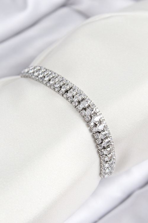 YRTCL Pirinç Zirkon Taşlı Tennıs Model Gümüş Renk Asansörlü Kadın Bileklik