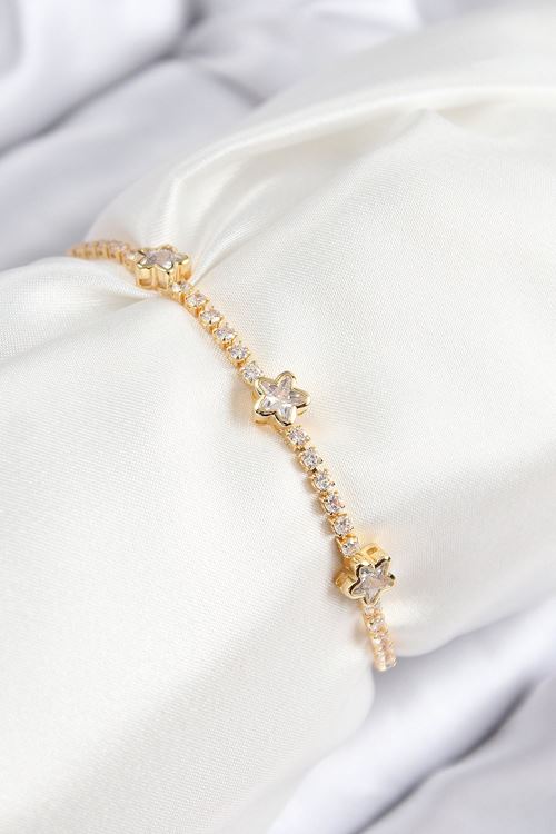 YRTCL Pirinç Zirkon Taşlı Yıldız Model Gold Renk Asansörlü Kadın Bileklik