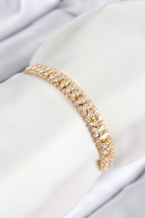 YRTCL Pirinç Zirkon Taşlı Tennıs Model Gold Renk Asansörlü Kadın Bileklik