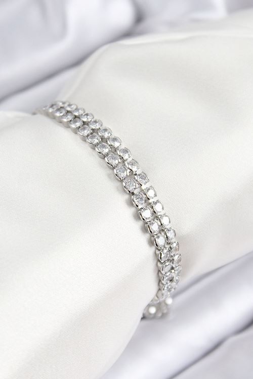 YRTCL Pirinç Zirkon Taşlı Çift Sıra Model Gümüş Renk Asansörlü Kadın Bileklik