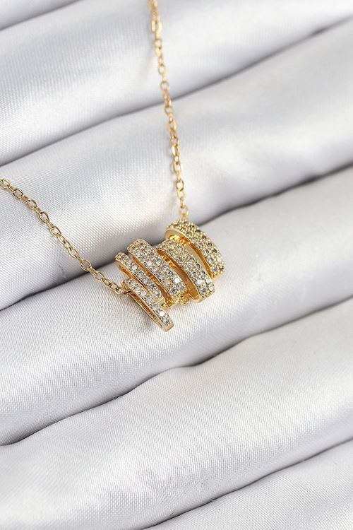 YRTCL 316L Çelik Zirkon Taşlı Sarmal Model Gold Renk Kadın Kolye