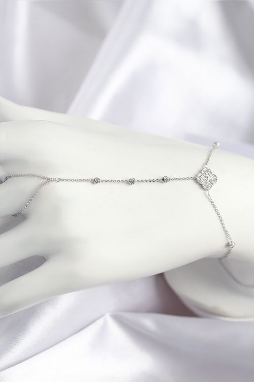 YRTCL Pirinç Zirkon Taşlı Yonca Model Gümüş Renk Şahmeran