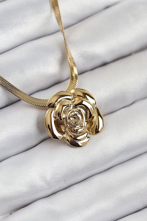 YRTCL 316L Çelik Gül Figürlü İtalyan Zincir Model Gold Renk Kadın Kolye