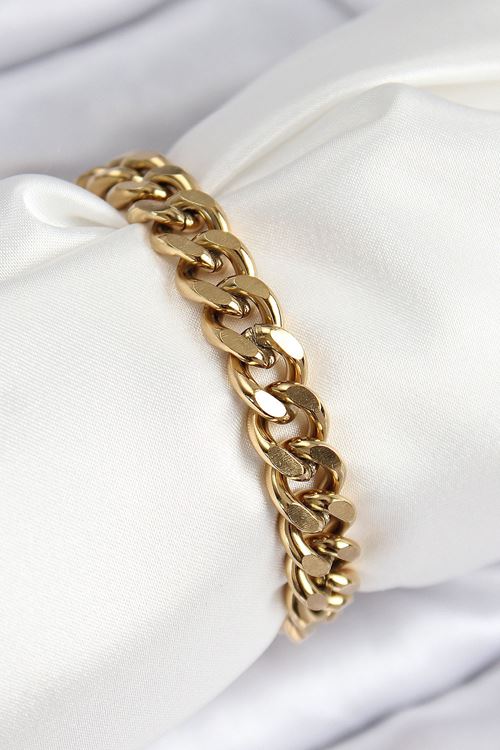 YRTCL 316L Çelik Klasik Kalın Zincir Model Gold Renk Kadın Bileklik