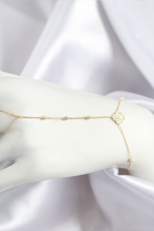 YRTCL Pirinç Zirkon Taşlı Yonca Model Gold Renk Şahmeran