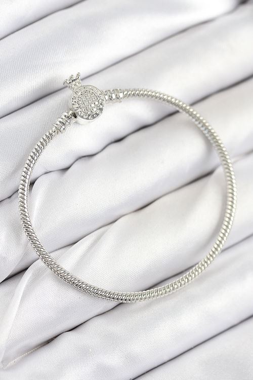 YRTCL Pirinç Charm Zirkon Taşlı Taç Model Gümüş Renk Kadın Bileklik