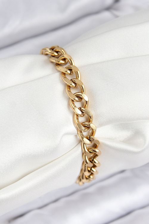 YRTCL 316L Çelik Klasik Kalın Zincir Model Gold Renk Kadın Bileklik