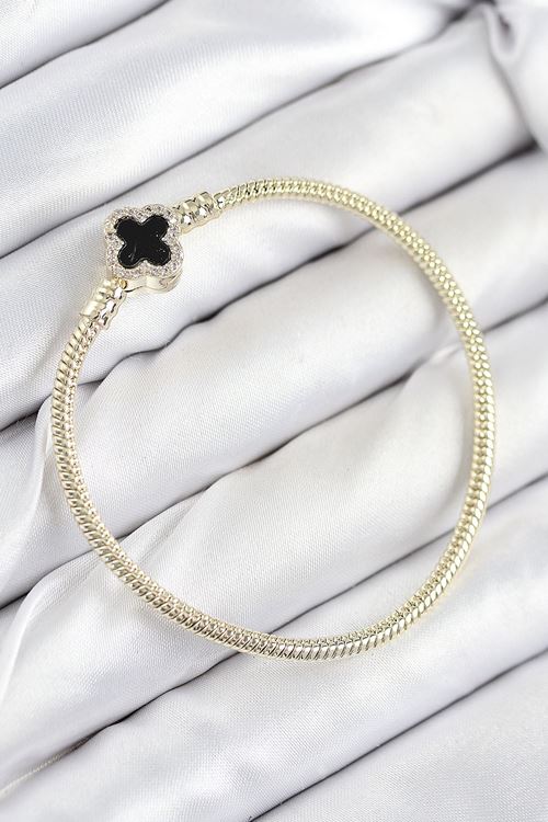 YRTCL Pirinç Charm Zirkon Taşlı Yonca Model Gold Renk Kadın Bileklik