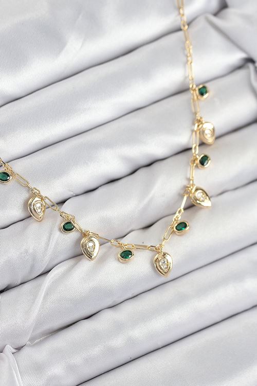 YRTCL Pirinç Zirkon Taşlı Sallantılı Damla Model Gold Renk Kadın Kolye