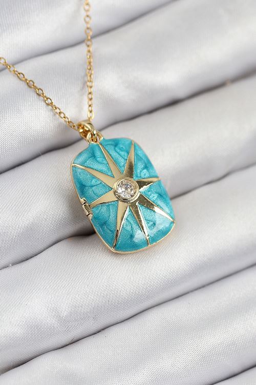 YRTCL 316L Çelik Zirkon Taşlı Açılabilr Kapaklı Kutup Yıldzı Model Gold Renk Kadın Kolye