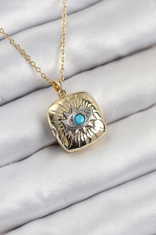 YRTCL 316L Çelik Zirkon Taşlı Açılabilr Kapaklı Göz Model Gold Renk Kadın Kolye