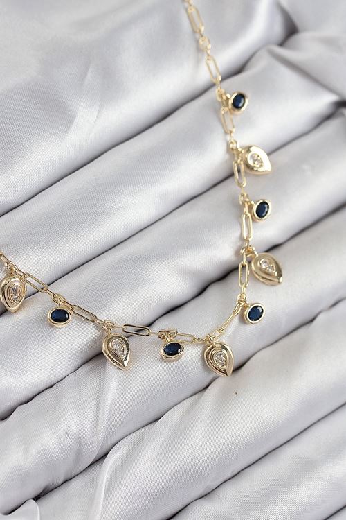 YRTCL Pirinç Zirkon Taşlı Sallantılı Damla Model Gold Renk Kadın Kolye