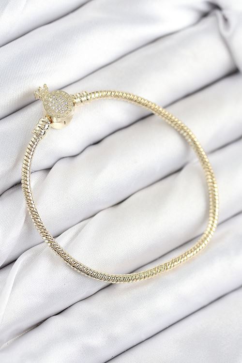 YRTCL Pirinç Charm Zirkon Taşlı Taç Model Gold Renk Kadın Bileklik
