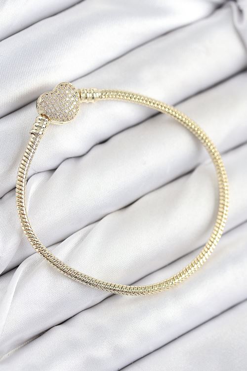 YRTCL Pirinç Charm Zirkon Taşlı Kalp Model Gold Renk Kadın Bileklik