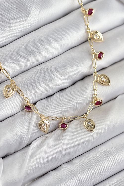 YRTCL Pirinç Zirkon Taşlı Sallantılı Damla Model Gold Renk Kadın Kolye