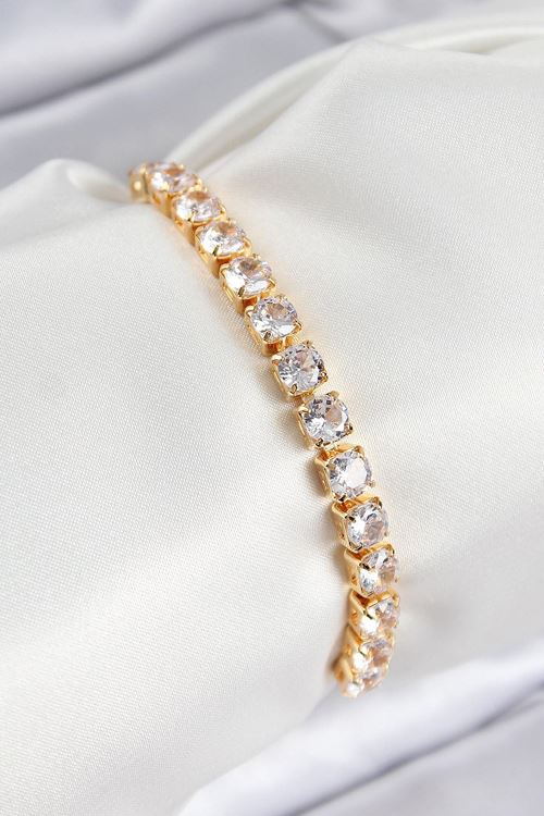 YRTCL Pirinç Zirkon Taşlı Kare Model Gold Renk Asansörlü Kadın Bileklik
