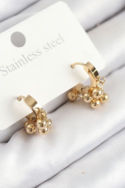 YRTCL 316L Çelik Boncuklu Halka Model Gold Renk Kadın Küpe