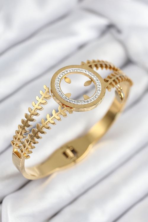 YRTCL 316L Çelik Zirkon Taşlı Çeyrek Takılabilir Gold Renk Kelepçe