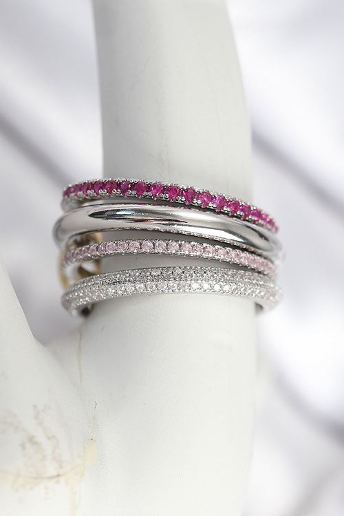 YRTCL Pirinç Gümüş Renk Zirkon Taşlı 4'Lü Kadın Yüzük