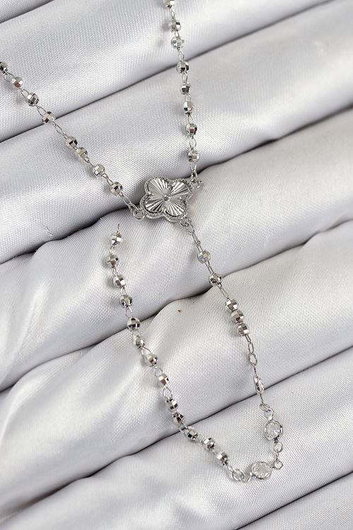 YRTCL Pirinç Zirkon Taşlı Yonca Model Gümüş Renk Kadın Y Kolye