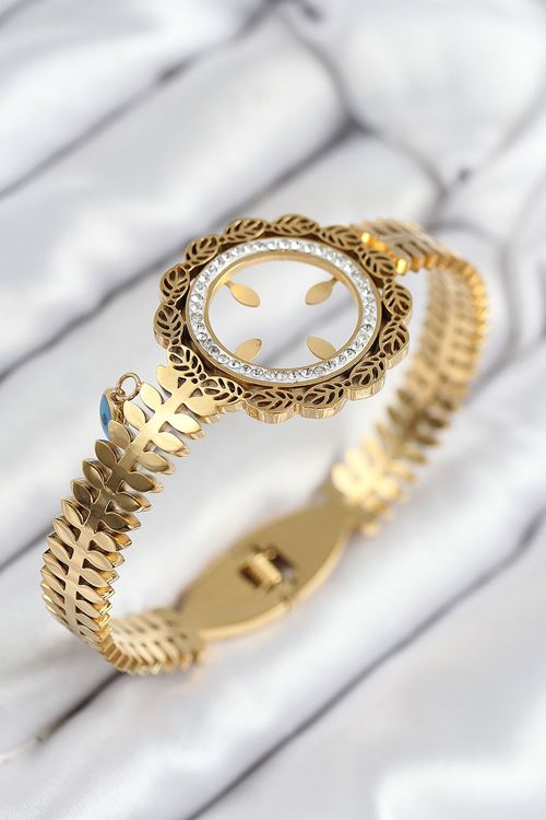 YRTCL 316L Çelik Zirkon Taşlı Çeyrek Takılabilir Gold Renk Kelepçe