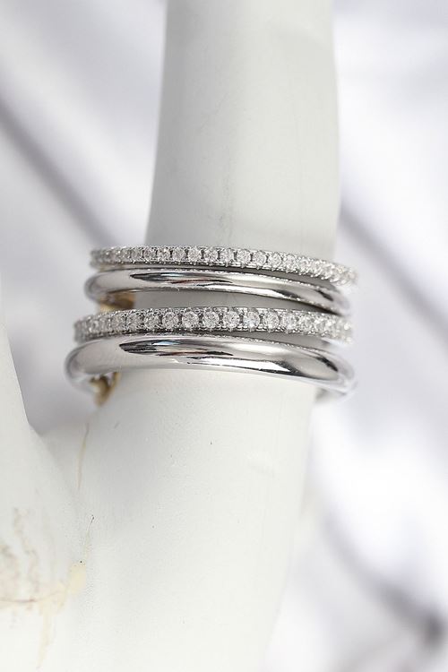 YRTCL Pirinç Gümüş Renk Zirkon Taşlı 4'Lü Kadın Yüzük