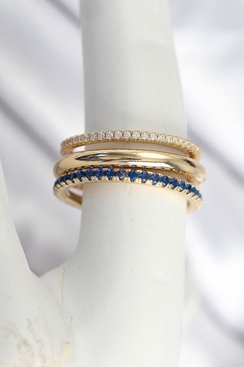 YRTCL Pirinç Gold Renk Zirkon Taşlı 3'Lü Kadın Yüzük