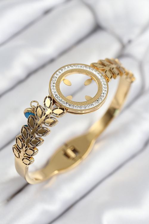 YRTCL 316L Çelik Zirkon Taşlı Çeyrek Takılabilir Gold Renk Kelepçe