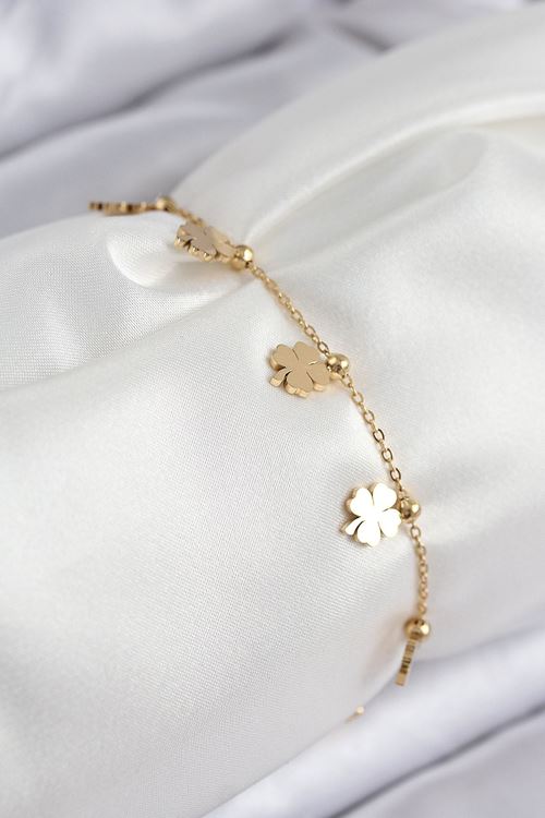 YRTCL 316L Çelik Sıralı Yonca Model Gold Renk Kadın Bileklik