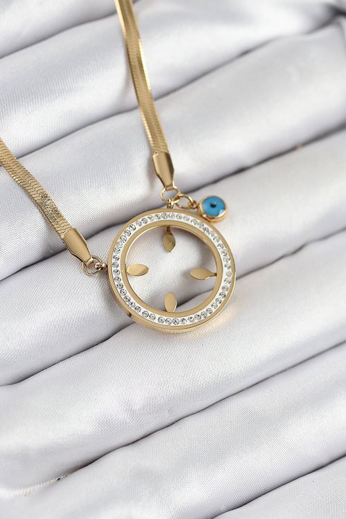 YRTCL 316L Çelik Zirkon Taşlı Çeyrek Takılabilir Gold Renk Kadın Kolye