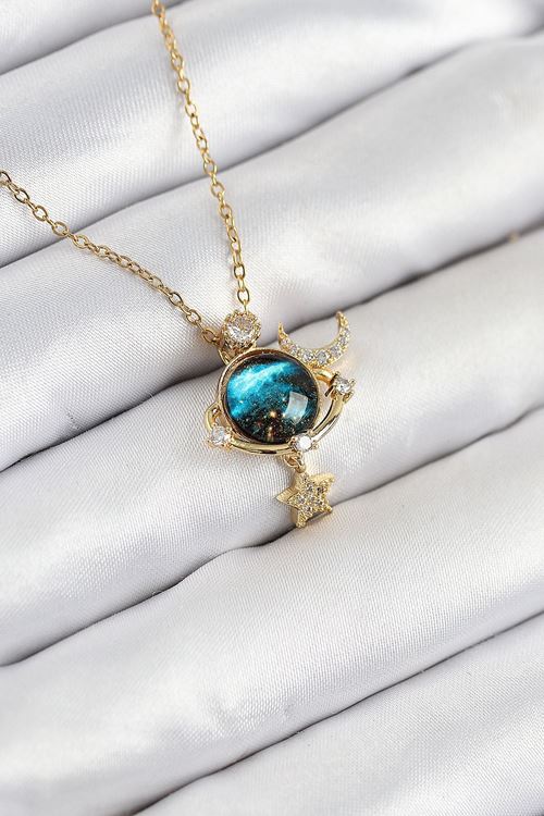 YRTCL 316L Çelik Zirkon Taşlı Gezegen Model Gold Renk Kadın Kolye