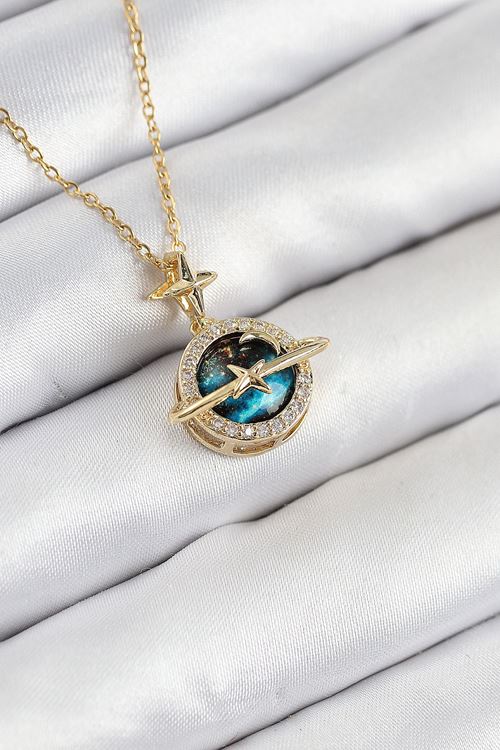 YRTCL 316L Çelik Zirkon Taşlı Gezegen Model Gold Renk Kadın Kolye