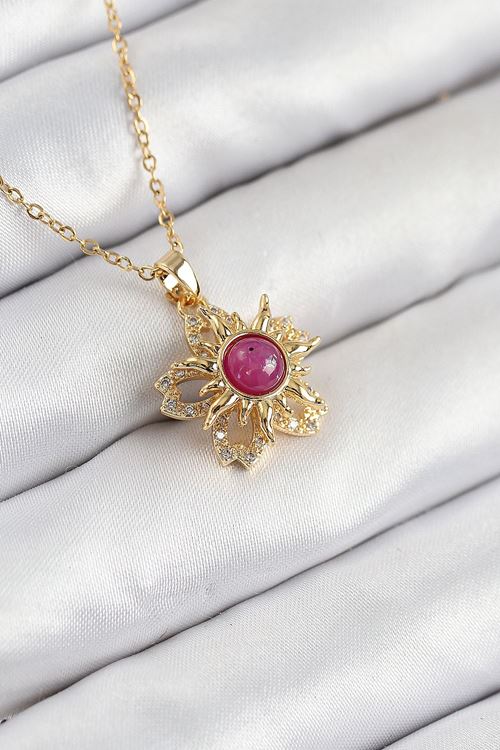 YRTCL 316L Çelik Zirkon Taşlı Döner Güneş Model Gold Renk Kadın Kolye