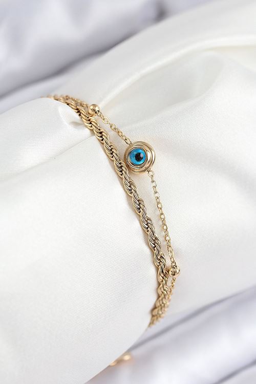 YRTCL 316L Çelik Nazar Boncuk Model Burgu Zincir Gold Renk Kadın Bileklik