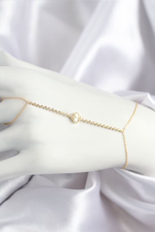 YRTCL Pirinç Zirkon Taşlı Yonca Model Gold Renk Şahmeran