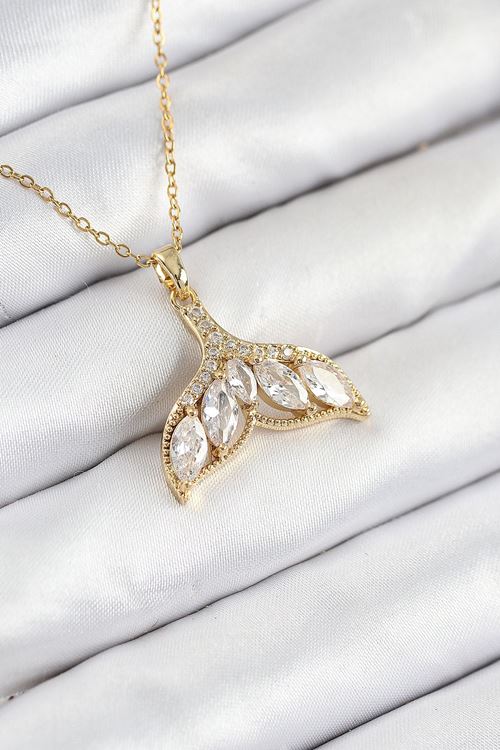 YRTCL 316L Çelik Zirkon Taşlı Balık Kuyruğu Model Gold Renk Kadın Kolye