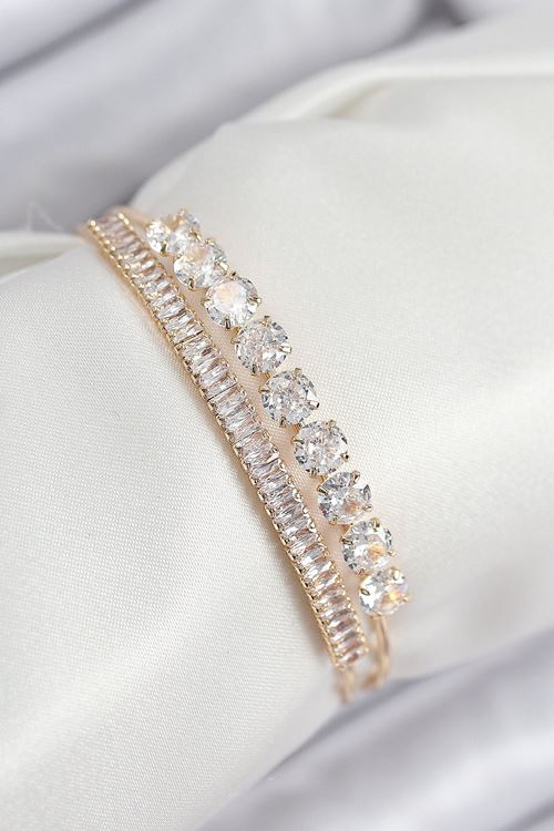 YRTCL Pirinç Zirkon Taşlı Su Yolu Model Gold Renk Kadın Bileklik