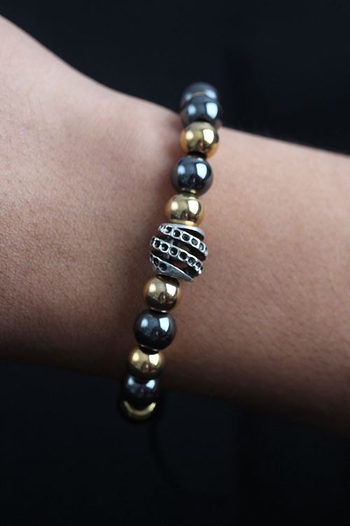 YRTCL Doğal Taş Sarmal Model Gold Ve Füme Renk Asansörlü Erkek Bileklik