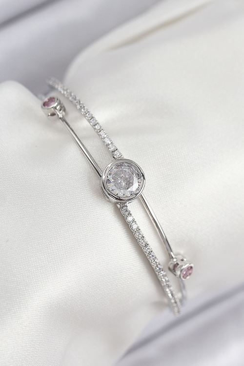 YRTCL Pirinç Zirkon Taşlı Pırlanta Model Gümüş Renk Kadın Bileklik