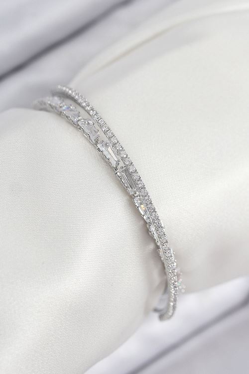 YRTCL Pirinç Zirkon Taşlı Su Yolu Model Gümüş Renk Kadın Bileklik