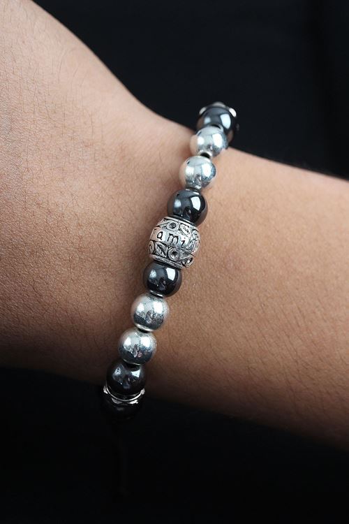 YRTCL Doğal Taş Family Model Gümüş Ve Füme Renk Asansörlü Erkek Bileklik